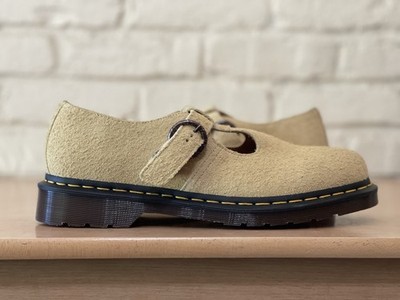 Dr Doc Martens T-Bar Hazy Yellow Long Napped Suede Mary Jane Dress