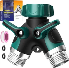 2 Way Garden Hose Splitter with Shut Off Valve,Water Spigot Splitter for 3/4" Ho