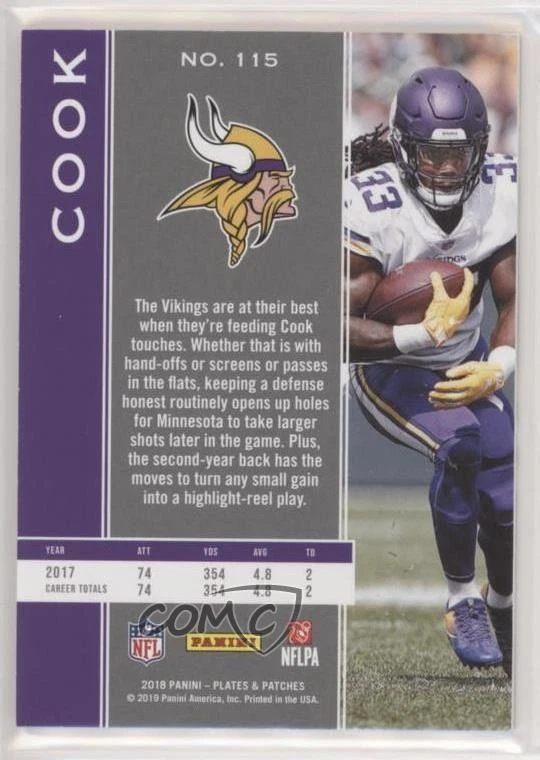 2018 Panini Plates & Patches Green /20 Dalvin Cook #115 - Image 2 of 2