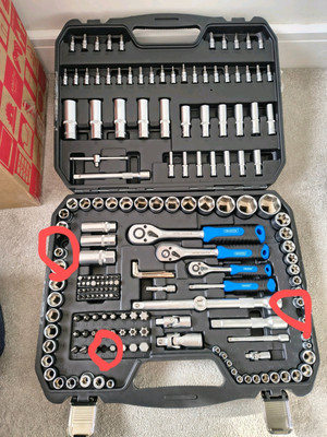Draper HI-TORQ Metric Socket 1/4'', 3/8'' 1/2'' Sq. Dr. (188 Piece) -3 Bits Missing