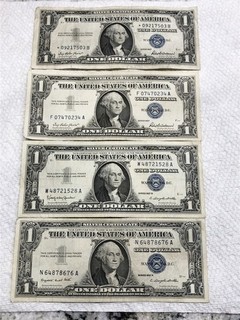 1957 SET OF 4 U.S. BLUE SEAL SILVER CERTIFICATES w RARE STAR NOTE NICE CONDITION