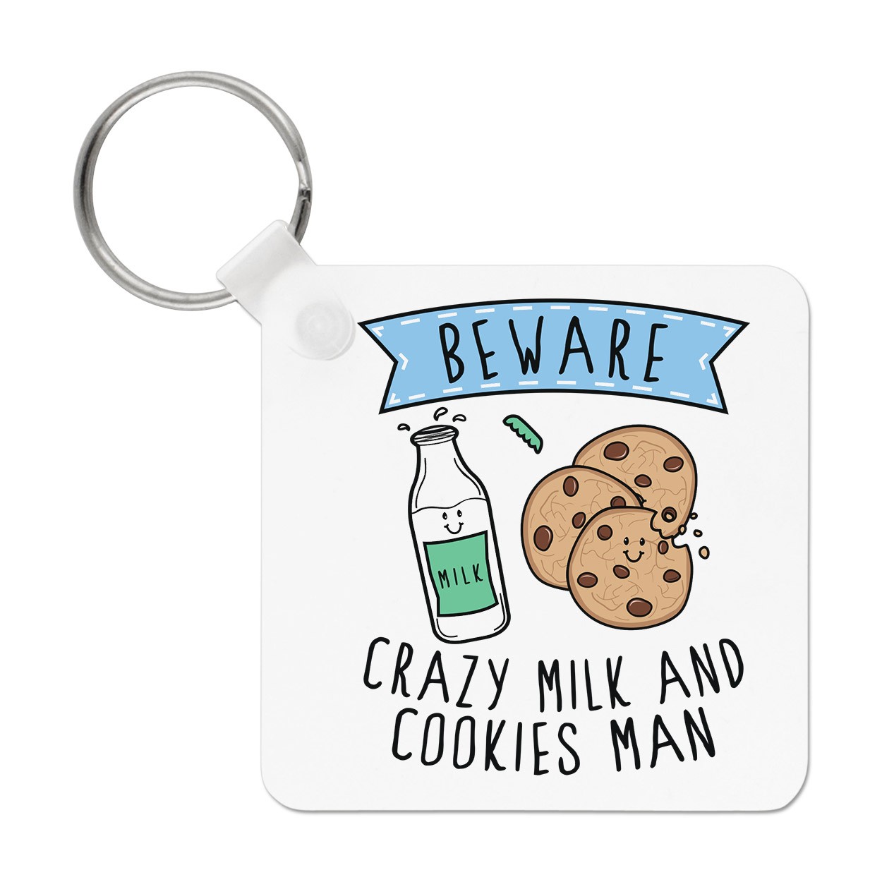 Beware Crazy Milk And Cookies Man Keyring Key Chain Funny Joke Food Lover