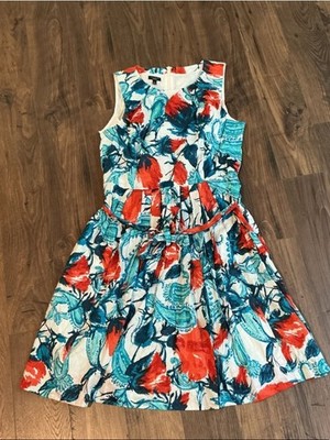 Talbots Size 12 Floral Paisley Sleeveless Fit & Flare Dress Belted Cottagecore