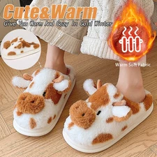 Cow Fur Slippers for Home Use Plush Cotton Warm Slippers for Men and Women