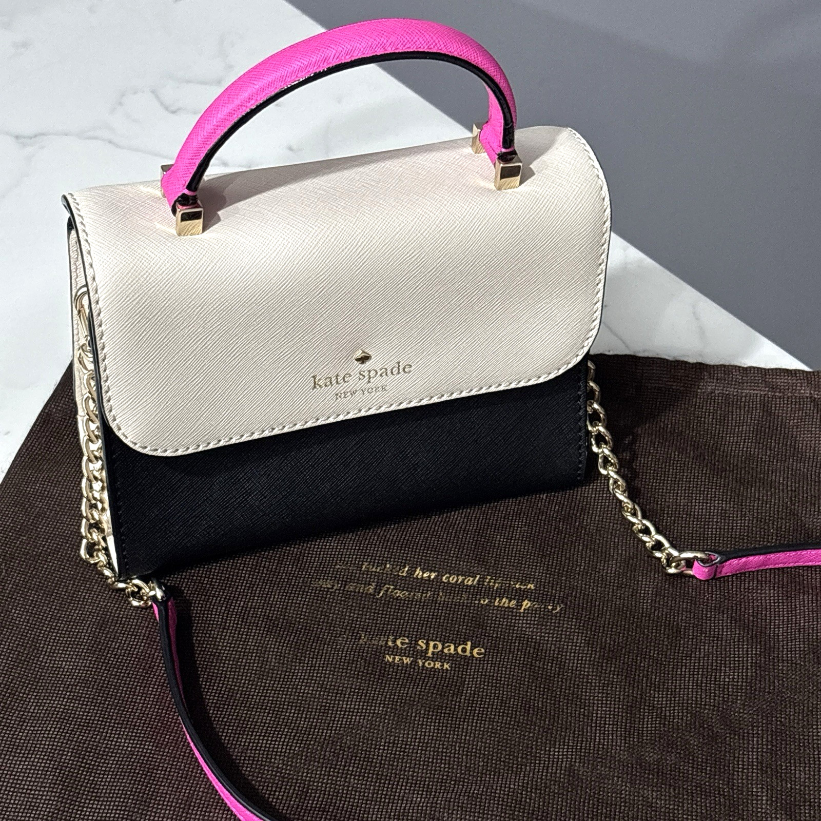 Kate Spade Color Block Mini Nora Crossbody Bag Black Pink Saffiano Leather