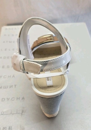 *GEOX RESPIRA Donna Janira Women's 6 Patent Breaded Wedge Sandals New - Picture 2 of 5