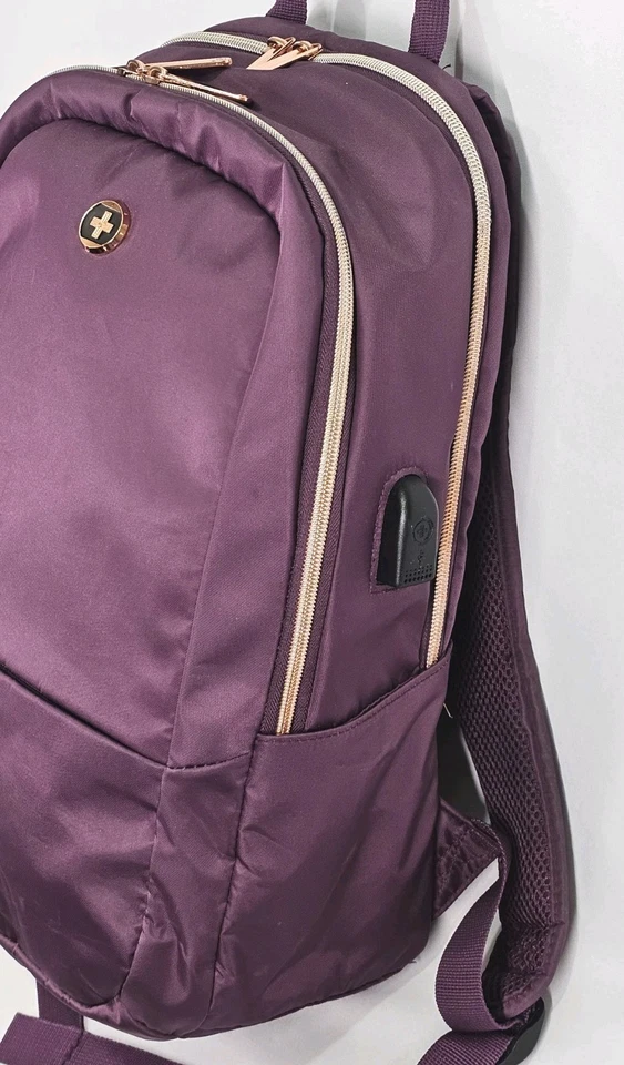 Mochila acolchoada digital suíça roxa/rosa para laptop Remi porta de carregamento USB 7 bolsos - Imagem 4 de 4