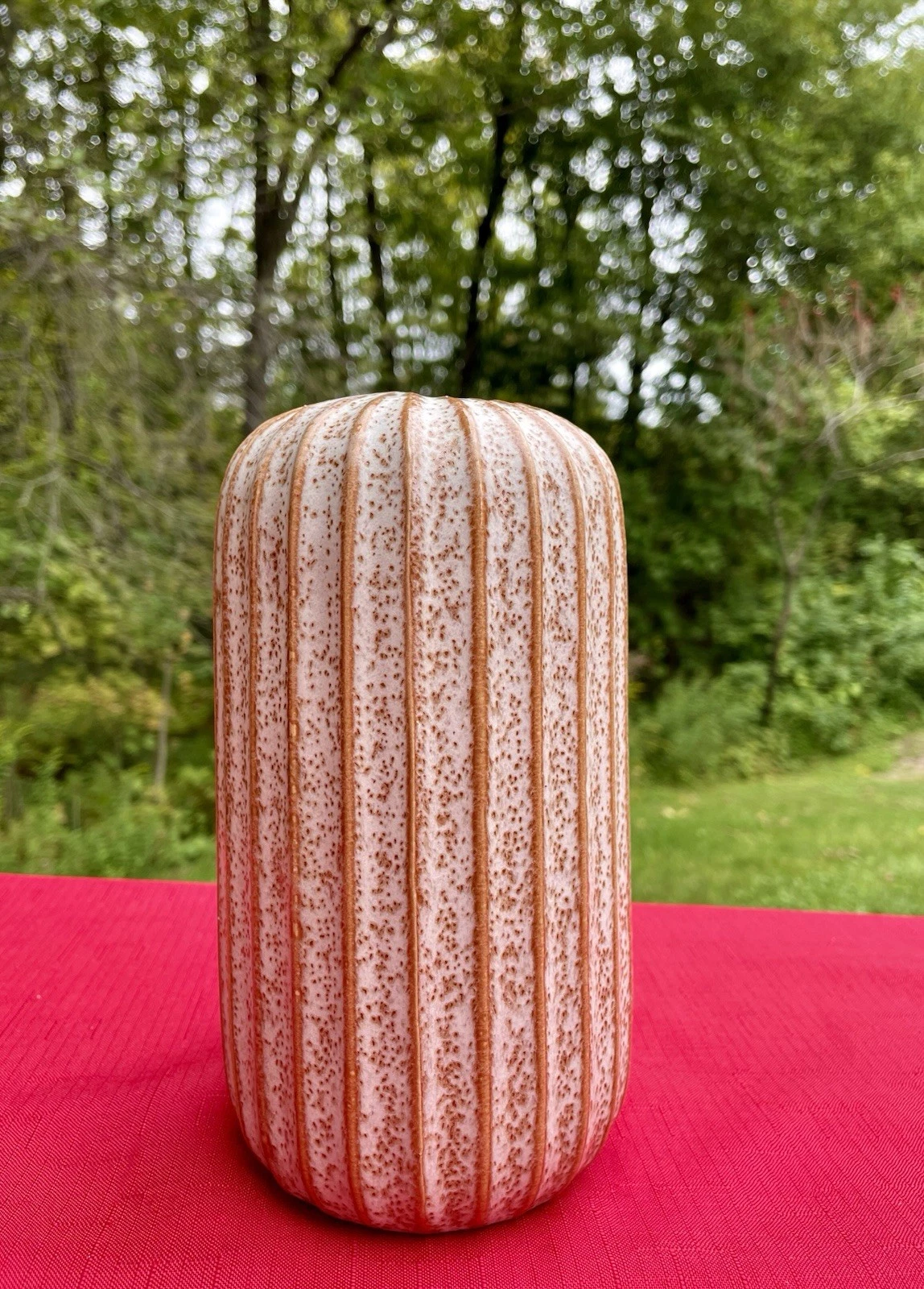 Ceramic Vase Modern Ribbed Textured 7 1/2 Inches High ￼