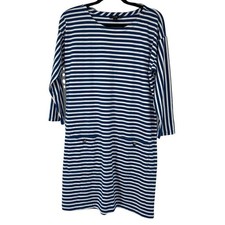 J. Crew Re-Imagined Teal White Striped Long Sleeve Dress Womens M Casual Comfy