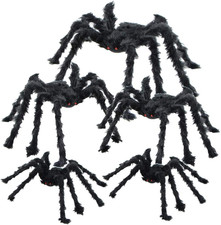 5Pcs Halloween Spider Set: Giant Hairy Spider with Red Eyes, Bendable Legs - Sca