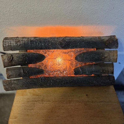 Vtg Harris Systems Wood Log Faux Fire Crackling Light Up Electric Fireplace 20” - Image 1 of 4