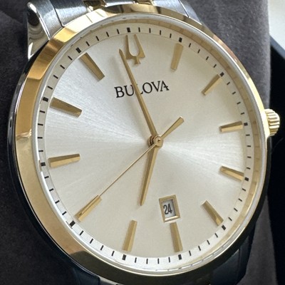 Bulova Sutton Mens Two Tone Stainless Silver Dial Quartz Watch 98B385
