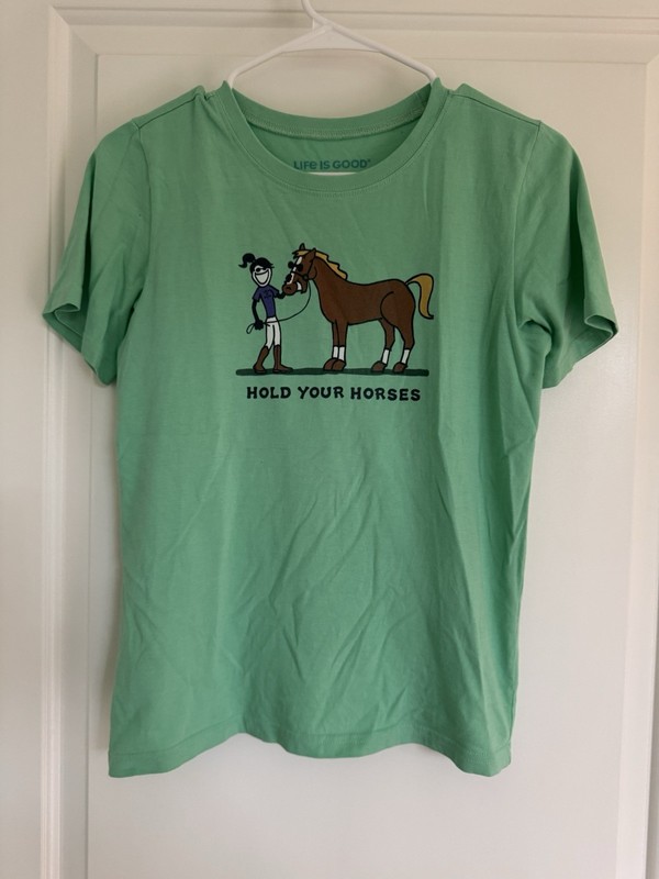 Life Is Good Girls Crusher T-shirt Green Hold Your Horses- Size XL 12-14- VGUC