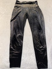 Spanx Black Velvet High Rise Legging Velour Gold Pant Shaping Size M Medium