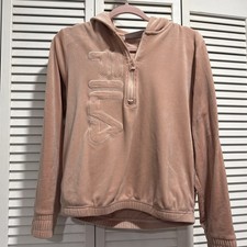 FILA Misty Rose Pink Velour Quarter Zip, Ultra Soft, Hoodie Jacket, SMALL
