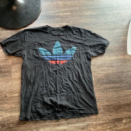 Adidas Trefoil Black Shirt Logo Worn Size XL Distressed