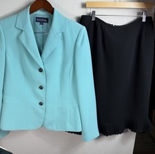 Evan-Picone Women's Light Blue Jacket Black Skirt Set Size 12 Polyester