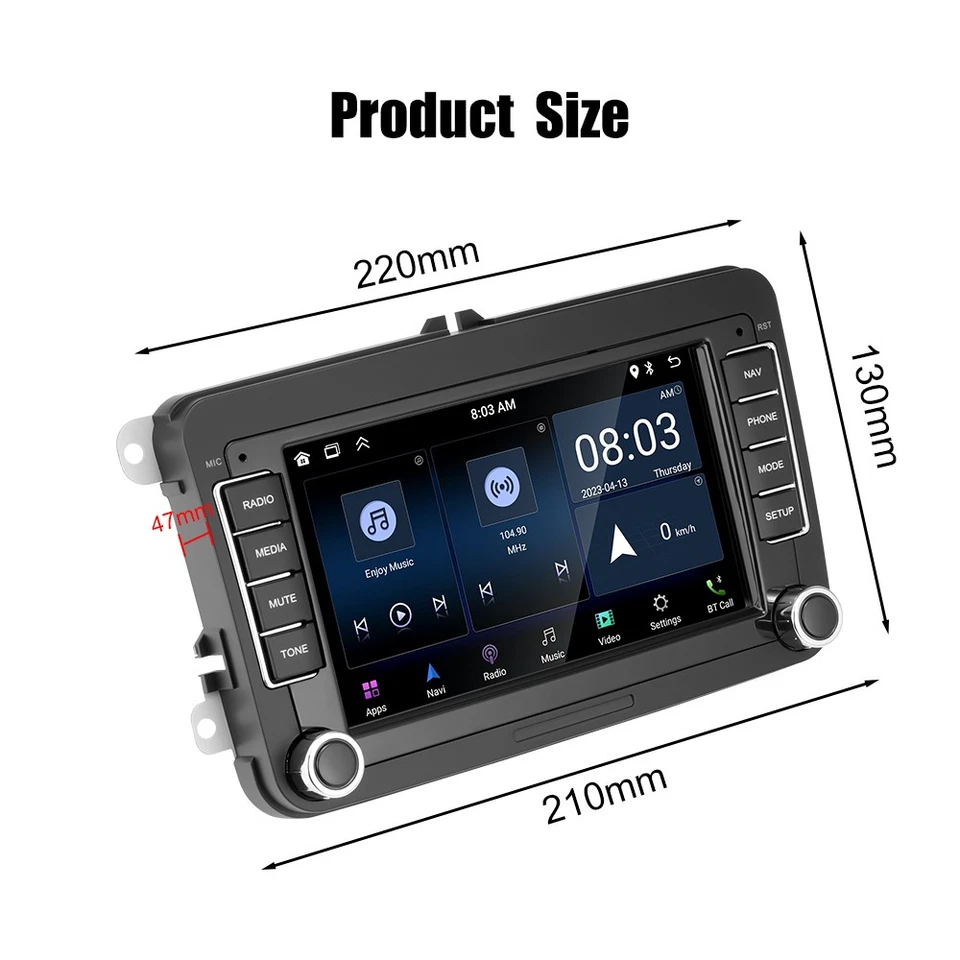 Radio de Coche 7" Carplay Android 14 32G GPS Navi WiFi Para VW Golf Touran Jetta - Imagen 2 de 4