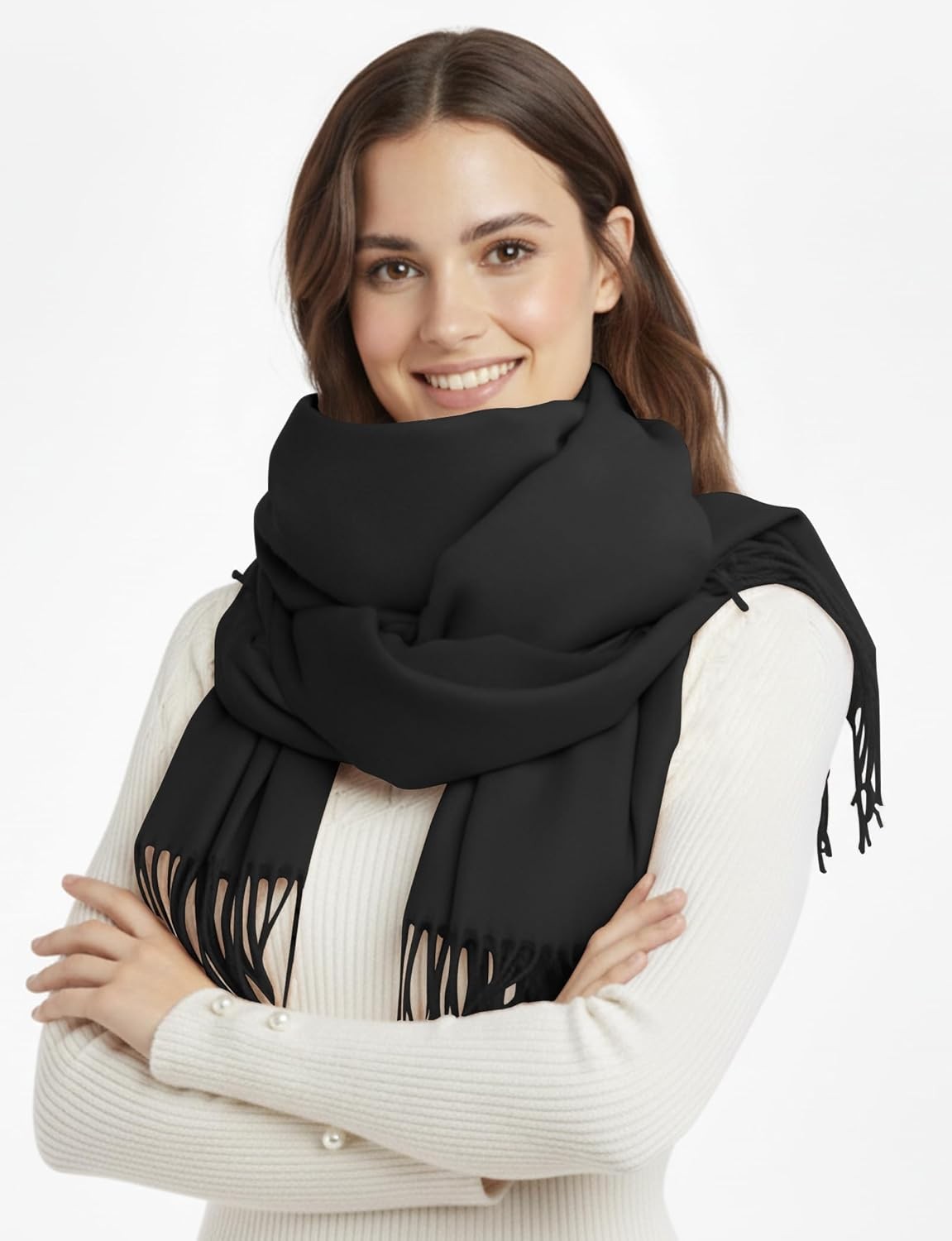 BFONS Winter Sarf for Womens, Fashion Long Shawls Wraps Pure Color, Cashmere Sca