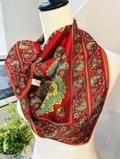 PAOLI Scarf Floral 27x27  Paisley Festive In Red Yellow Blue Made in Japan