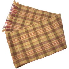 Vintage Brown Plaid Fringe Scarf Acrylic Made in Hong Kong 56  Classic Unisex