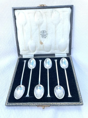 SET OF SIX  STERLING SILVER SEAL END TEASPOONS  - Cooper Bros, Sheffield, 1929