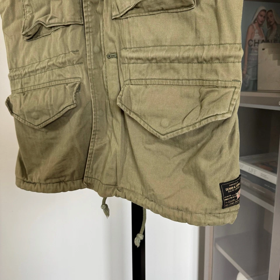 Denim & Supply Ralph Lauren Military Green Utility USA Flag Vest M Distressed - Image 4 of 4