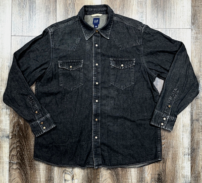 k*a様 SD Denim Western Shirt Vintage Wash Vintage GAP Black Denim Shirt Western Pearl Snap Flap Pocket Size
