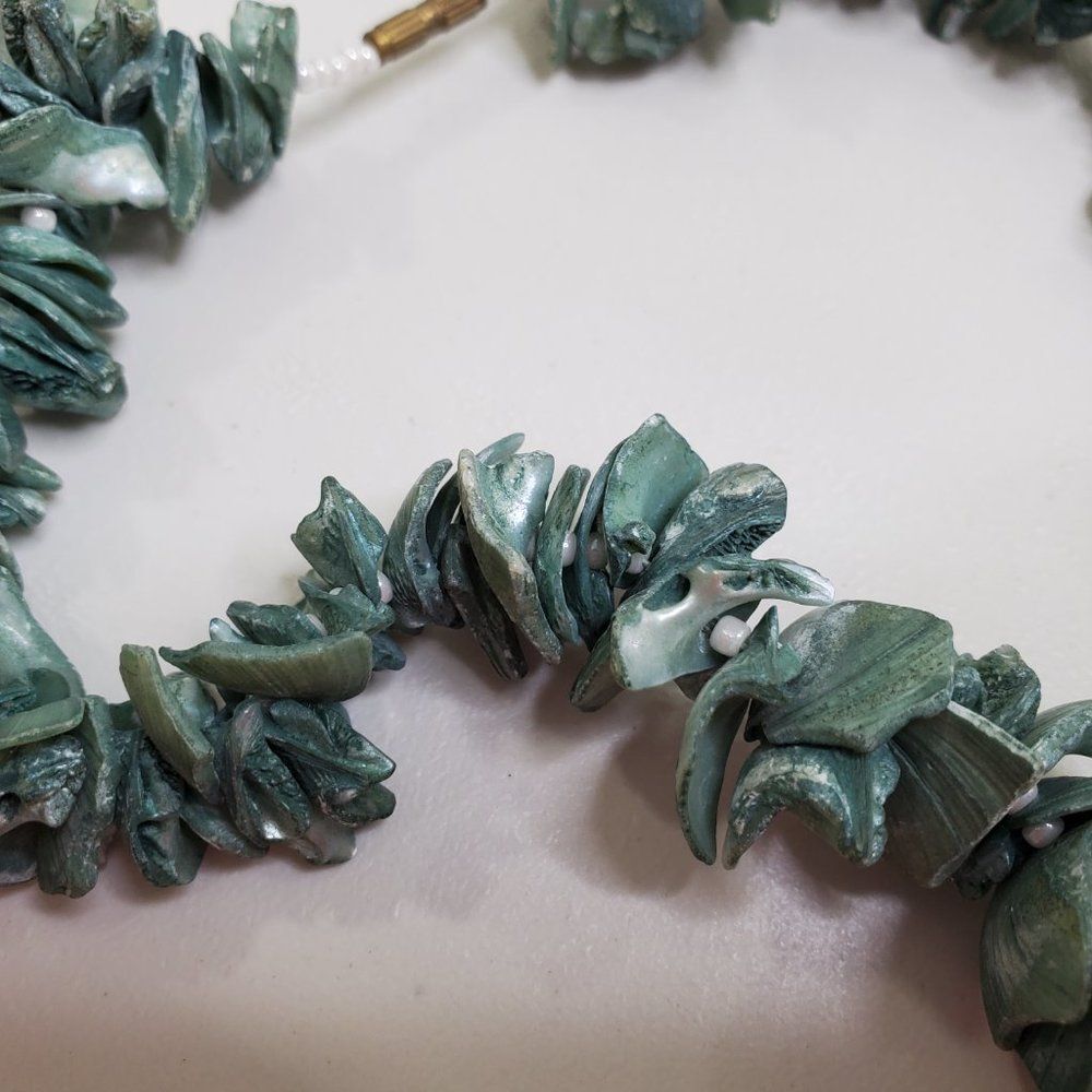 Shell Necklace Blue Statement Big Chunk Chips Sou… - image 6