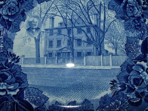 1906 WEDGWOOD Flow Blue PLATE Henry Wadsworth Longfellow Home Portland ME Maine - Picture 2 of 7