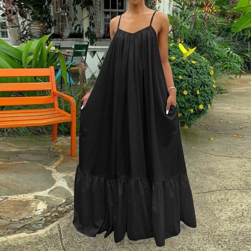 Lo último Para mujeres Vestido Largo Suelto de Verano con Correa de Espagueti con Volantes Informal Playa Fiesta - Imagen 16 de 35