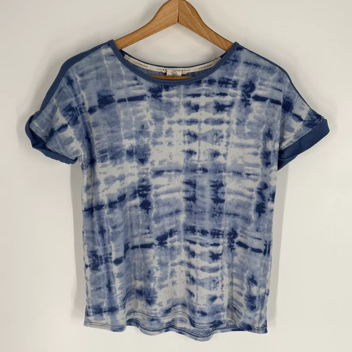 Lucky Brand Womens Blue Tie Dye T-Shirt Short Sleeve Size XS