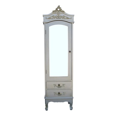 French Antiqued Silver Single Armoire With Full Mirror Door Shabby