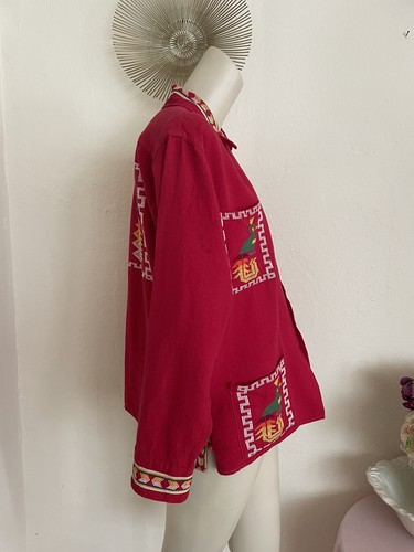 Vintage 30s Mexican Red Needlepoint Button Up Shirt S/M - Bild 4 von 12