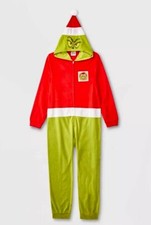 Kids Dr Seuss The Grinch One Piece Pajamas Union Suit Boy Girl Christmas Costume