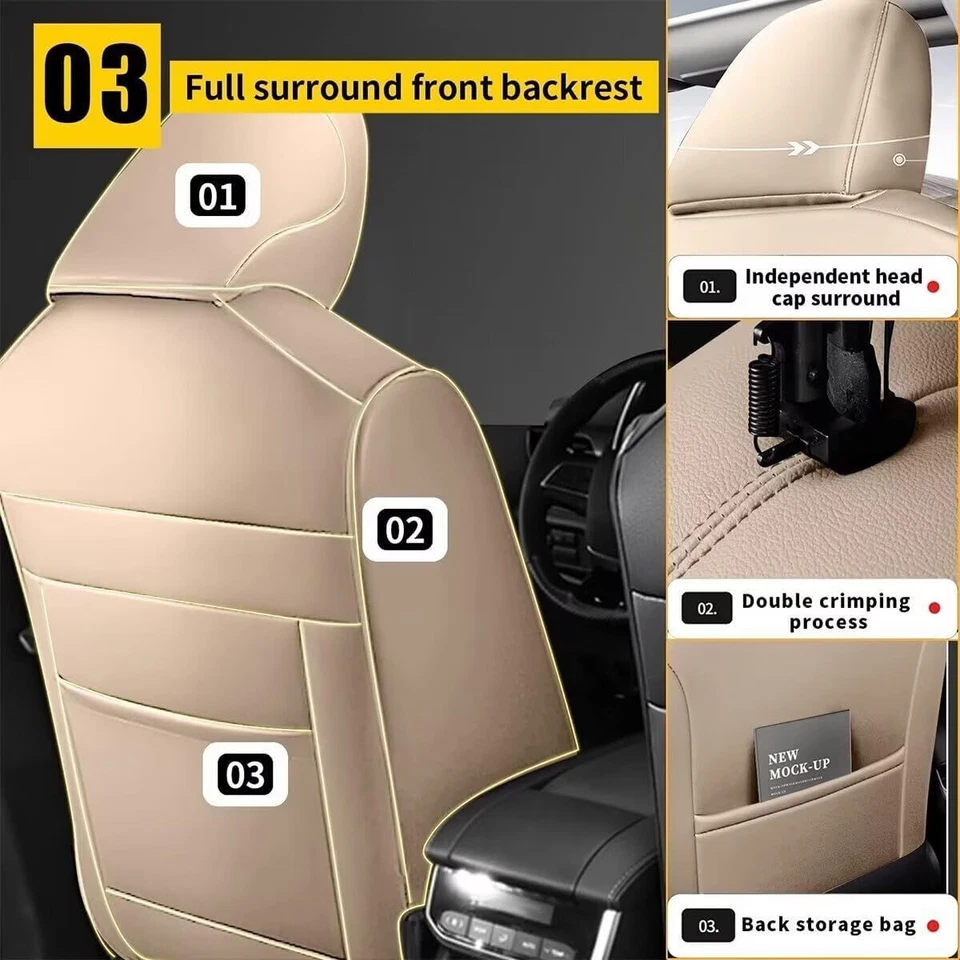 For Buick LaCrosse 2008-2019 Car 5-Seat Covers Front & Rear PU Leather Cushion Foto 3 de 4