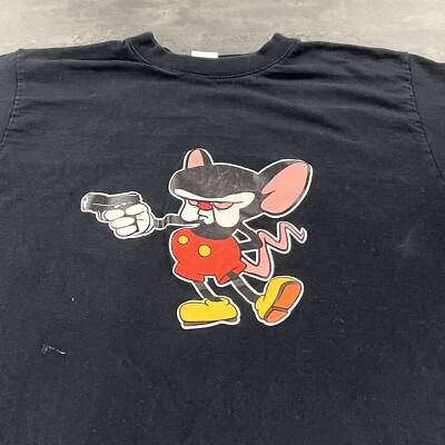 Vintage Pinky And The Brain Mickey Mouse Shirt Adult M Black Parody Spoof Gun