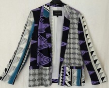 River Island Size 12 Black/white Purple Cropped L/s Jacket Worn Once Free P&p