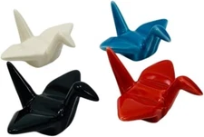 4 Pcs Porcelain Chopstick Rest Origami Crane Holder White Blue Black Red 4817