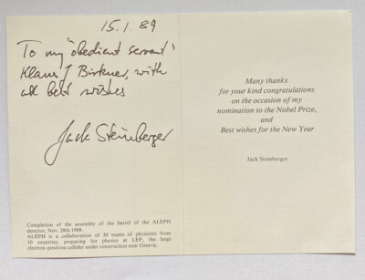 Jack Steinberger - Nobelpreis Physik 1988 - original Autogramm - 15 x 10 cm