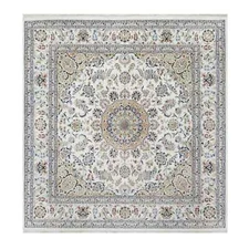 10'2"x10'2" Snow White 250 KPSI Hand Knotted Nain Wool & Silk Square Rug R91059