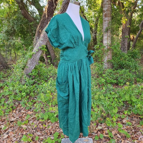 SEASIDE TONES 100% Linen Kimono Dress Wrap Front Pockets Made in Poland M? NEW - Picture 8 of 17