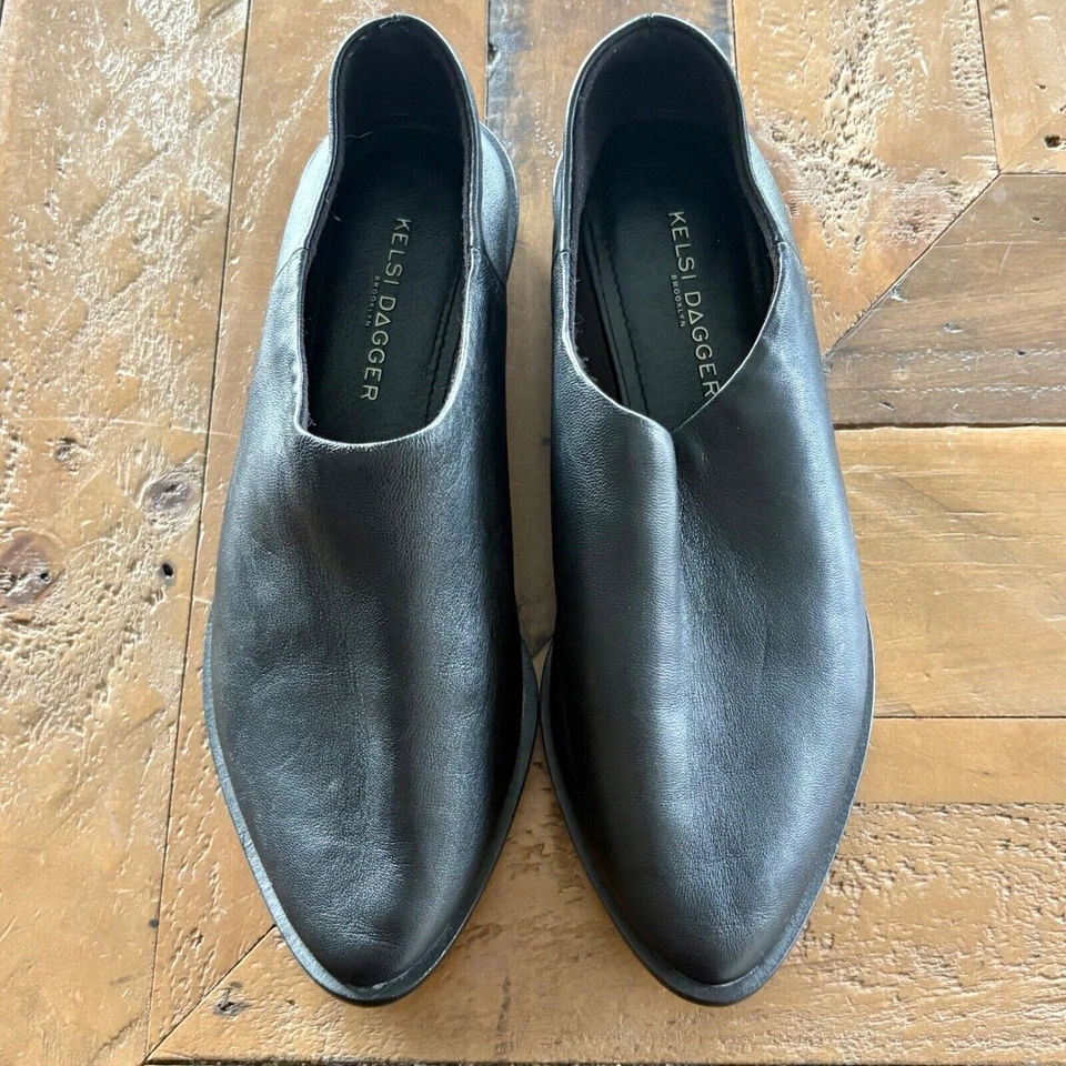 ANTHROPOLOGIE Kelsi Dagger Brooklyn Arianna Slip-On Cuero Mules Negro Talla 6.5 Foto 3 de 4