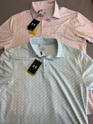 (2) Under Armour Golf Polos New Drive Clubhouse Grid Set of 2 MSRP $160