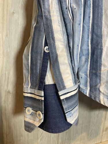 Bugatchi Classic Fit Uomo Manica Lunga Bottoni Infradito Polsino Rigato Blu Cotone - Foto 3 di 9
