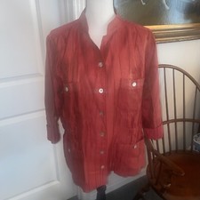 Travelsmith Rust Crinkled Lt Weight Long Jacket No Wrinkle Tucking & Elastic