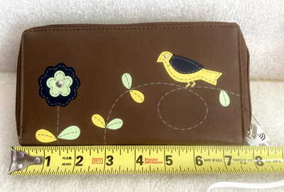 Union Code RFID Protected Genuine Leather Wallet Bird Flowers 8 Inch