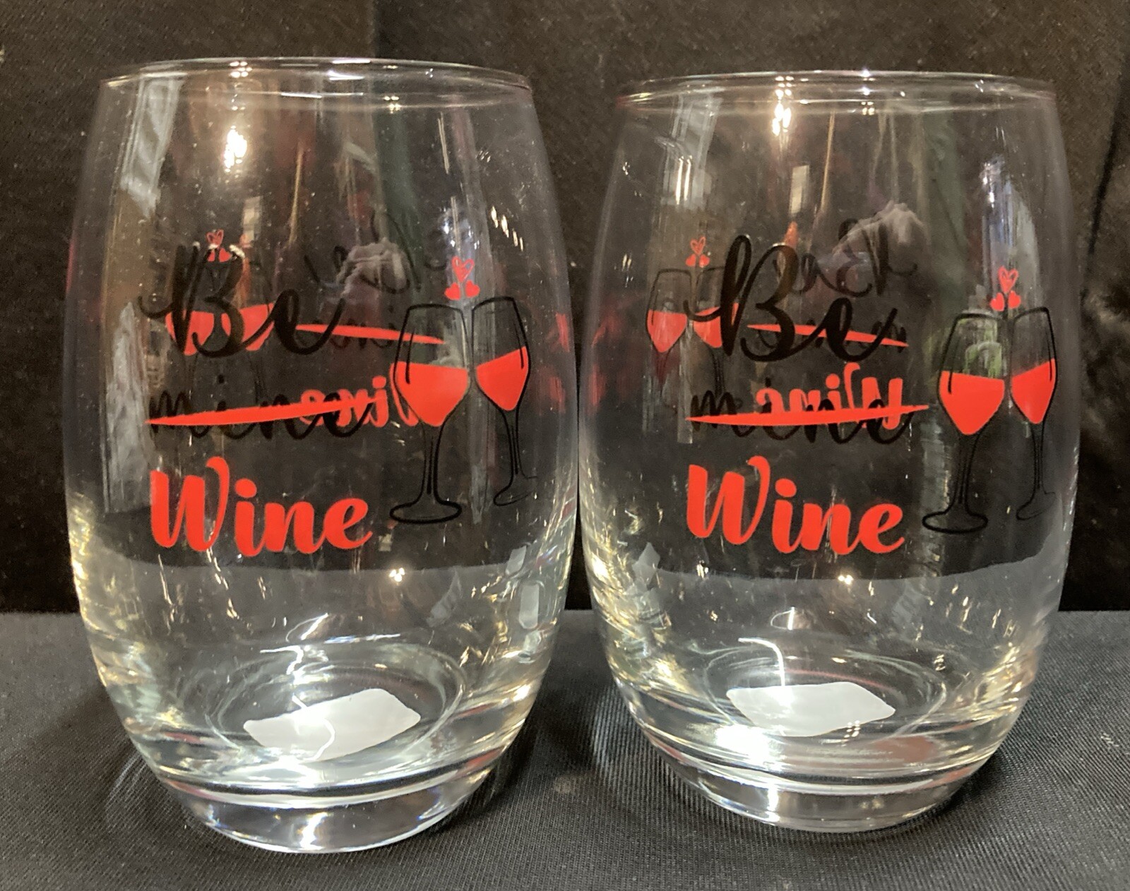 Valentine Stemless Wine Glass Set of 2 Be Mine Wine 16oz Couple Gift  
