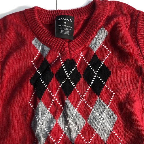 Boys Red Argyle Size 10 V Neck Sweater Vest Knit 100% Cotton - Picture 2 of 4