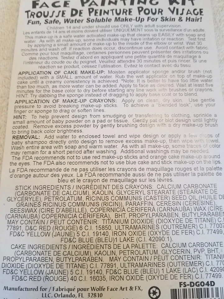 Face Paint Make Up Kit - Blue & White Cakes / Red, Black, Yellow Sticks FSDG04D - Image 2 of 2